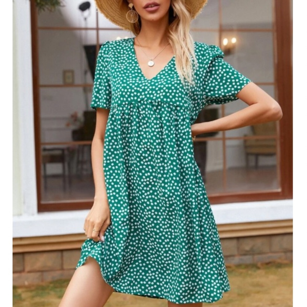 Dots V neck  mini dress
